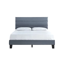 Dark Gray Plush Linen Queen Platform Bed