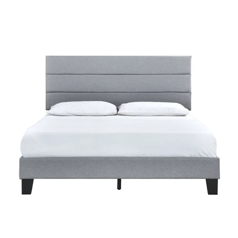 Gray Plush Linen Queen Platform Bed