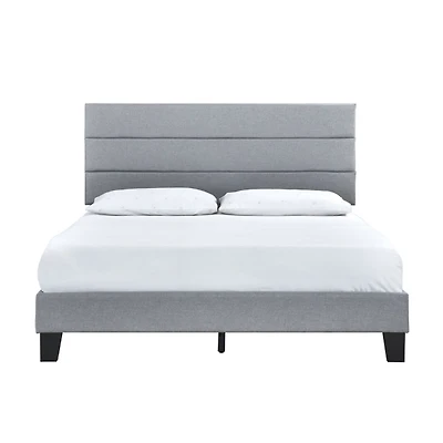 Gray Plush Linen Queen Platform Bed