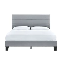 Gray Plush Linen Queen Platform Bed