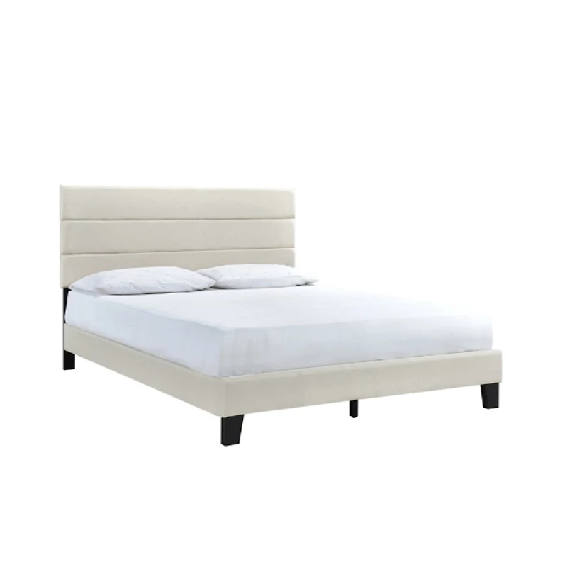 Beige Plush Linen Queen Platform Bed