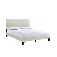 Beige Plush Linen Queen Platform Bed