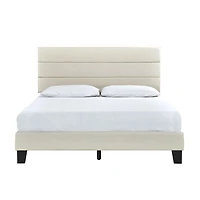 Beige Plush Linen Queen Platform Bed