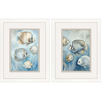 Fish Swim Framed Art Prints, Set of 2