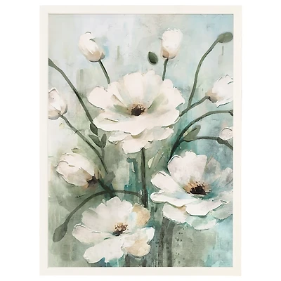 White Painted Flowers Framed Art Print