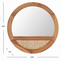 Round Natural Wood and Cane Wall Mirror