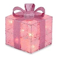 Pre-Lit Pink Christmas Gift Box, 6 in.