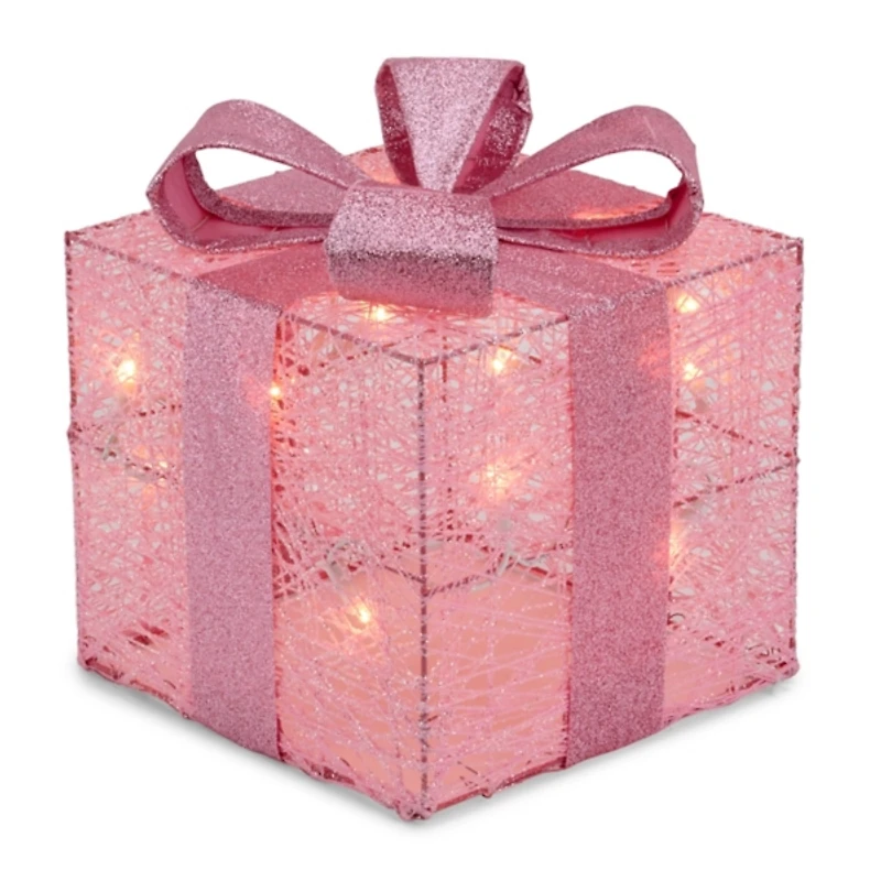Pre-Lit Pink Christmas Gift Box