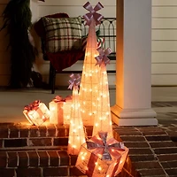 Pre-Lit Pink Christmas Gift Box, 10 in.