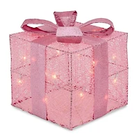 Pre-Lit Pink Christmas Gift Box, 10 in.