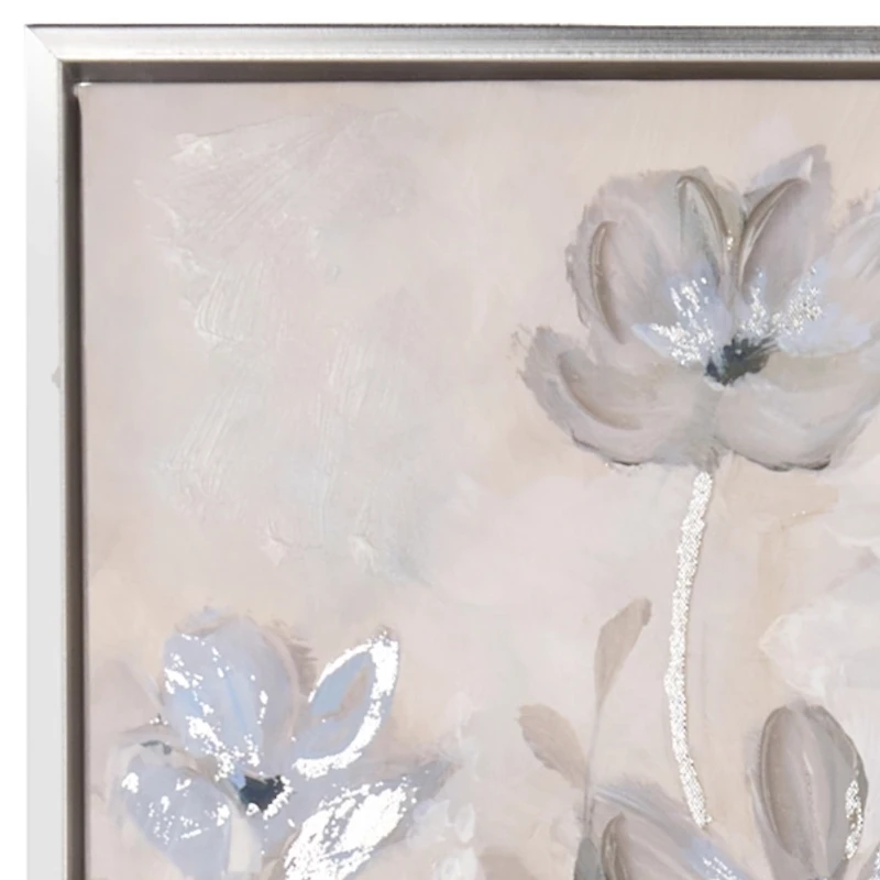 Blue and Gray Floral Framed Canvas Art Print