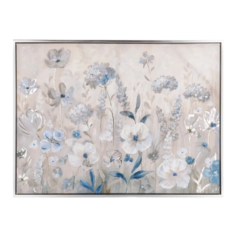 Blue and Gray Floral Framed Canvas Art Print
