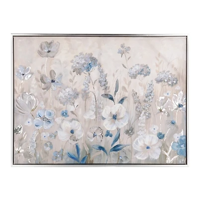 Blue and Gray Floral Framed Canvas Art Print