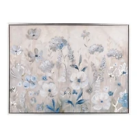 Blue and Gray Floral Framed Canvas Art Print