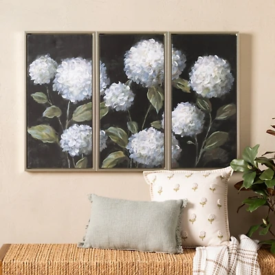 Midnight Hydrangeas Framed Canvas Prints, Set of 3