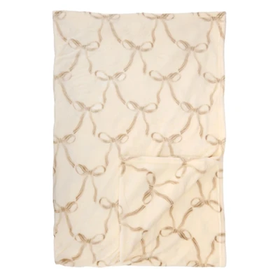 Tan and White Flowy Bows Plush Throw