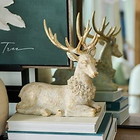 Gold Patina Sitting Deer Christmas Decoration