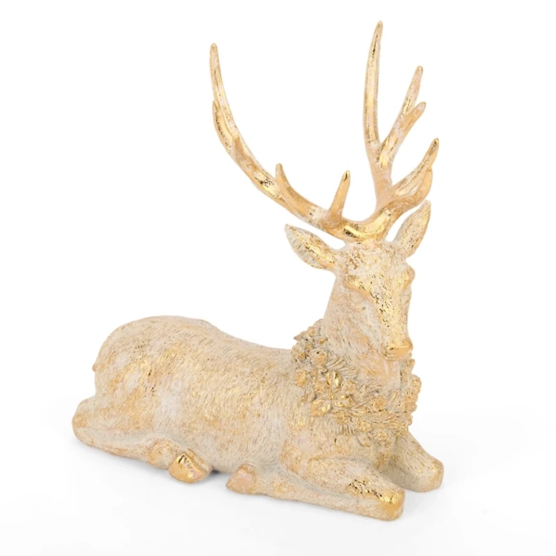 Gold Patina Sitting Deer Christmas Decoration