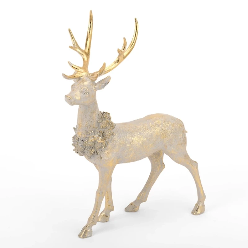 Gold Patina Standing Deer Christmas Decoration