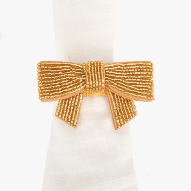 Sparkly Gold Bow Napkin Rings, Set of 4