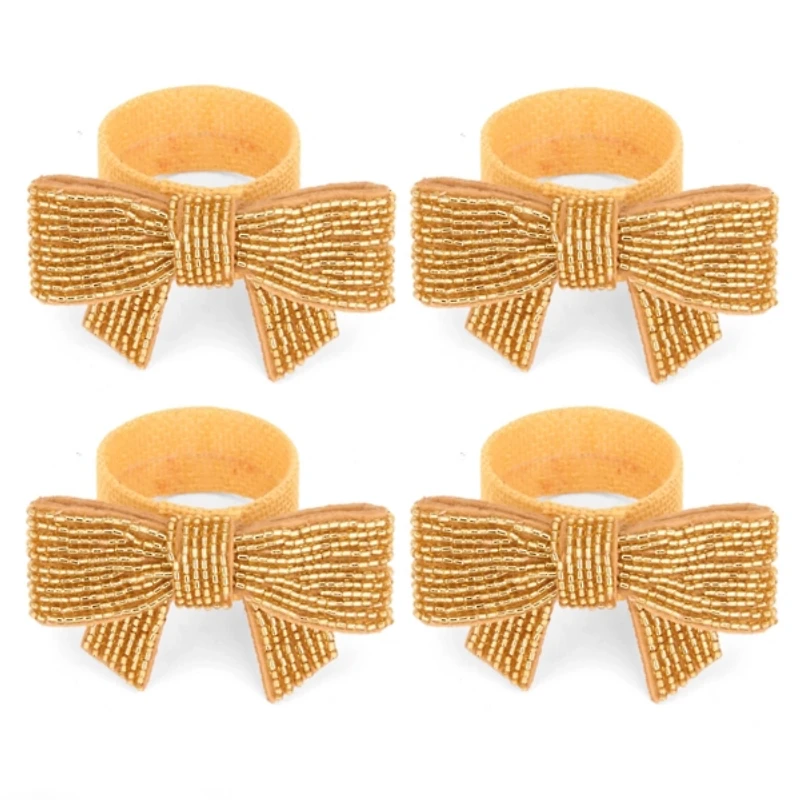 Sparkly Gold Bow Napkin Rings, Set of 4