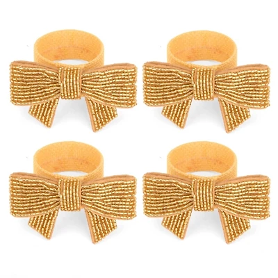 Sparkly Gold Bow Napkin Rings, Set of 4