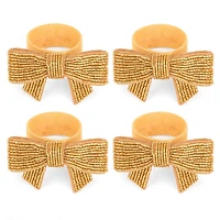 Sparkly Gold Bow Napkin Rings, Set of 4
