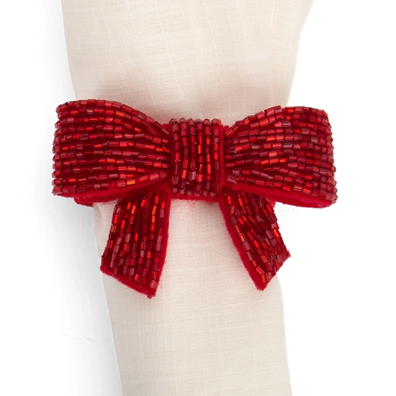 Sparkly Red Bow Napkin Rings, Set of 4