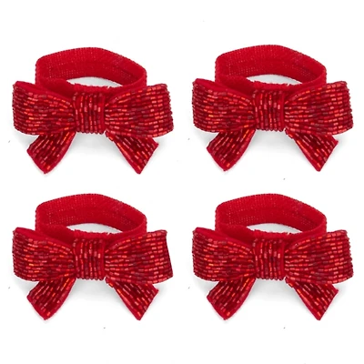 Sparkly Red Bow Napkin Rings, Set of 4