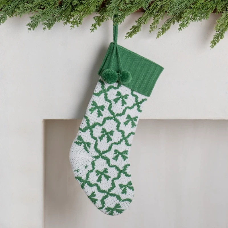 Green Bows Knit Stocking