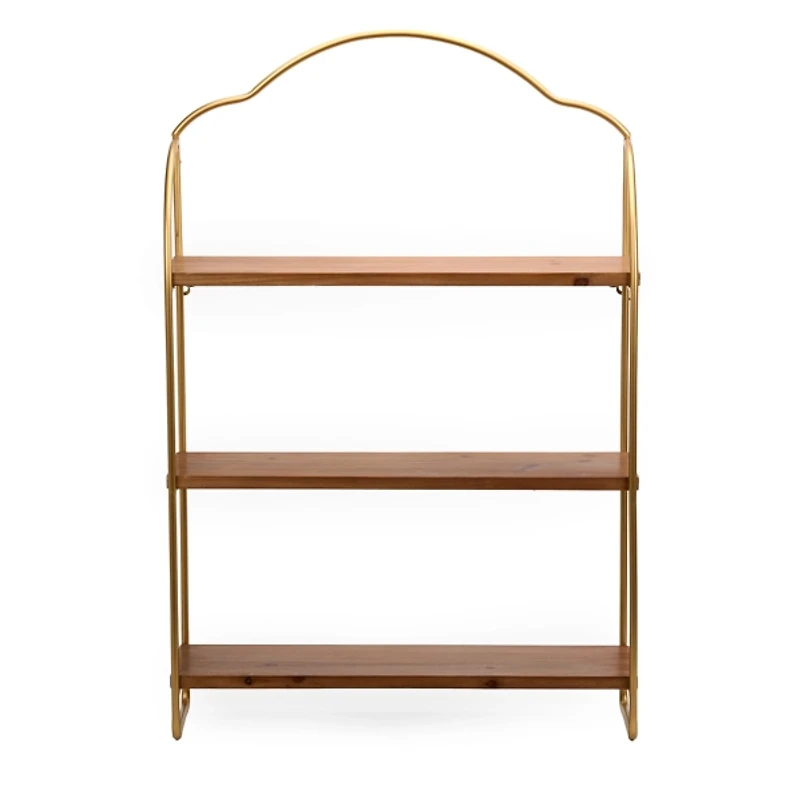 Gloria Gold Metal and Wood 3-Tier Wall Shelf