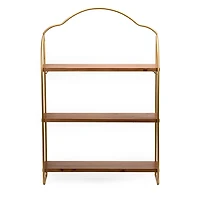Gloria Gold Metal and Wood 3-Tier Wall Shelf