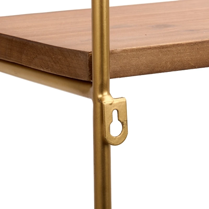 Gloria Gold Metal and Wood 3-Tier Wall Shelf