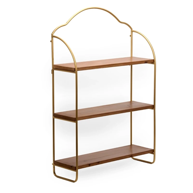 Gloria Gold Metal and Wood 3-Tier Wall Shelf