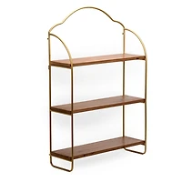 Gloria Gold Metal and Wood 3-Tier Wall Shelf