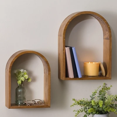 Arched Fir Wood Shelves, Set of 2