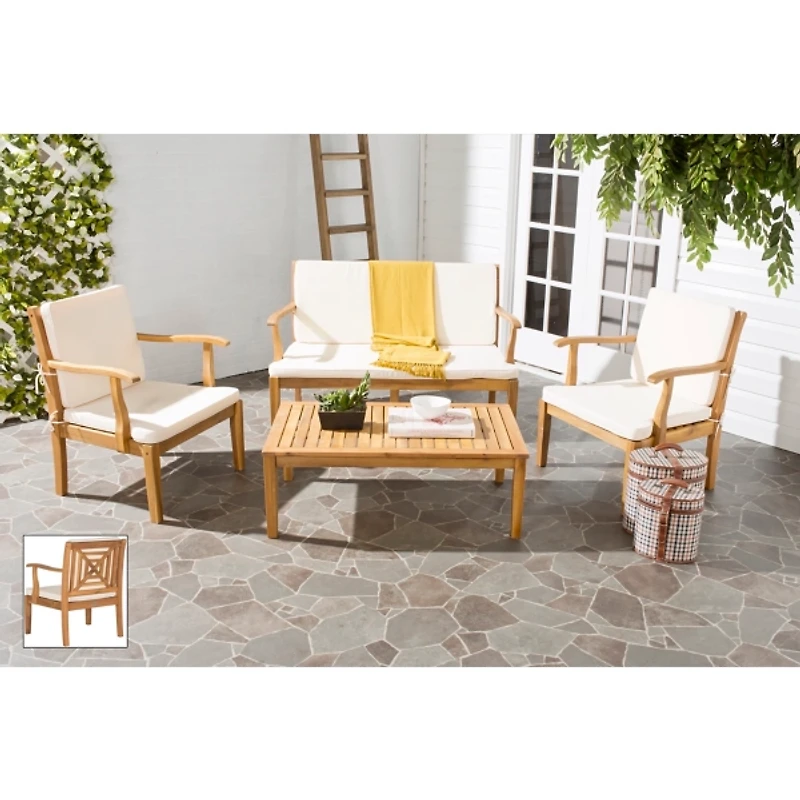 Natural Wood & Beige 4-pc. Outdoor Furniture Set