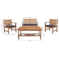 Acacia Wood & Navy 4-pc. Outdoor Furniture Set