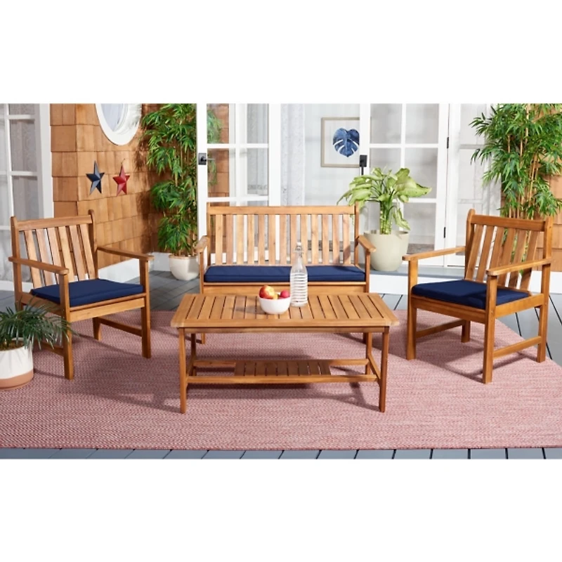 Acacia Wood & Navy 4-pc. Outdoor Furniture Set
