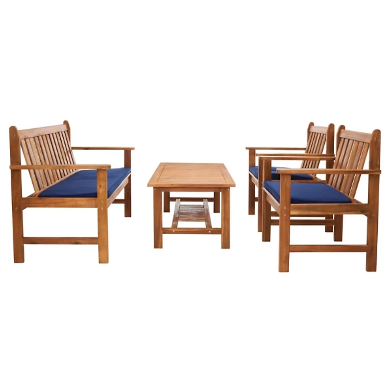 Acacia Wood & Navy 4-pc. Outdoor Furniture Set