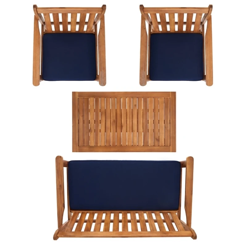 Acacia Wood & Navy 4-pc. Outdoor Furniture Set