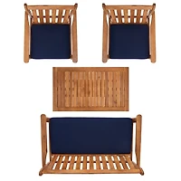Acacia Wood & Navy 4-pc. Outdoor Furniture Set