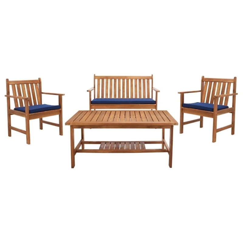 Acacia Wood & Navy 4-pc. Outdoor Furniture Set