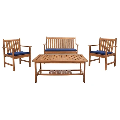 Acacia Wood & Navy 4-pc. Outdoor Furniture Set