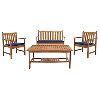Acacia Wood & Navy 4-pc. Outdoor Furniture Set