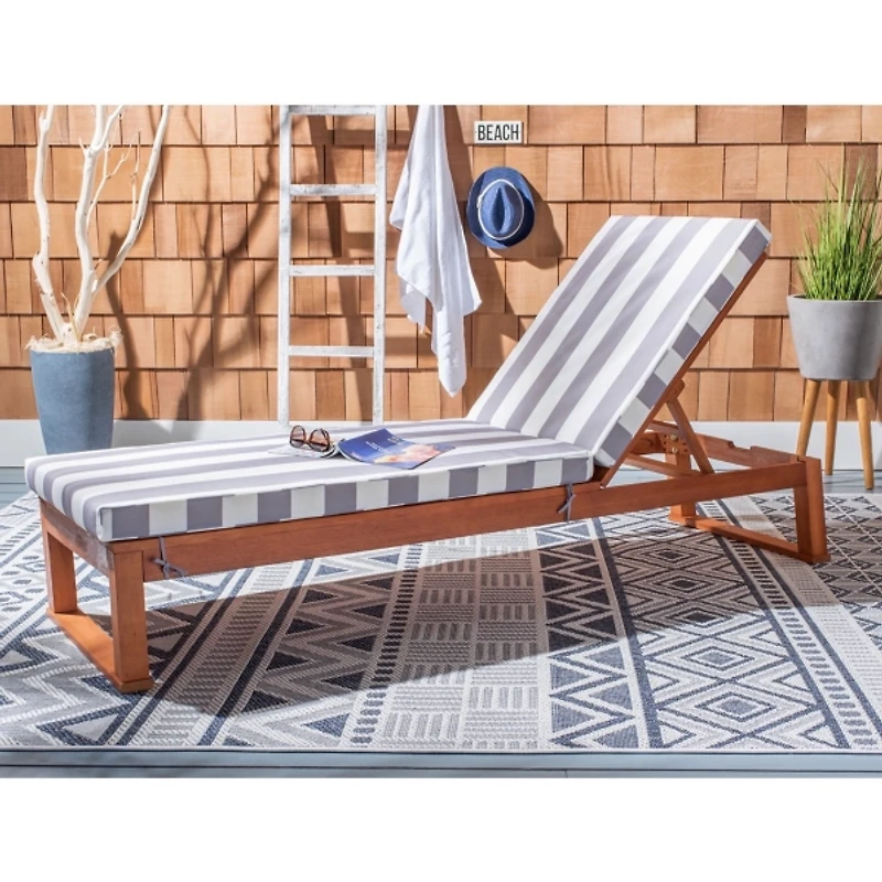 Gray Striped Eucalyptus Wood Sun Lounger