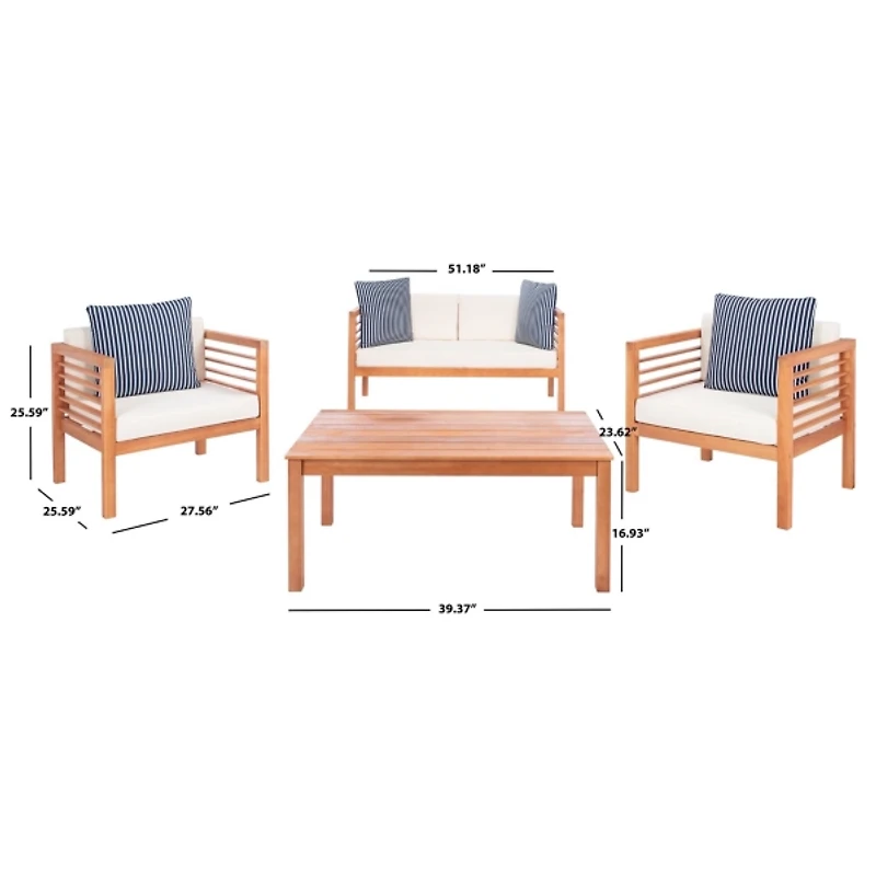 Natural Wood & Navy Striped 4-pc. Outdoor Set