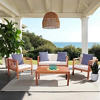 Natural Wood & Navy Striped 4-pc. Outdoor Set