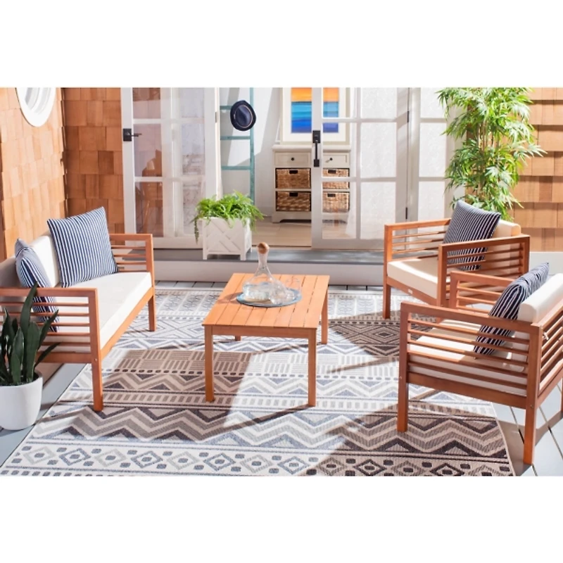 Natural Wood & Navy Striped 4-pc. Outdoor Set