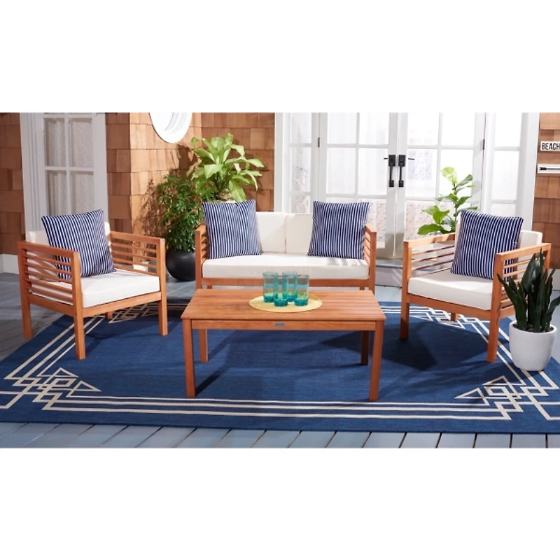 Natural Wood & Navy Striped 4-pc. Outdoor Set